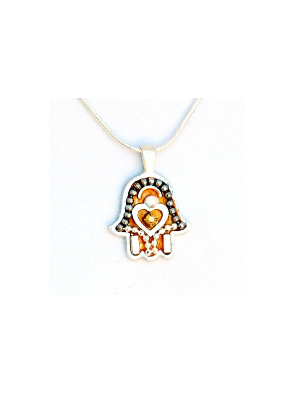 Silver Hamsa Necklace with Heart by Ester Shahaf | Hamsa Necklace