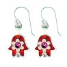 Pink and Red Flower Hamsa Earrings by Ester Shahaf | Earrings
