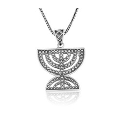 Sterling Silver Pendant Necklace Double 7 Branch... | Menorah Pendants