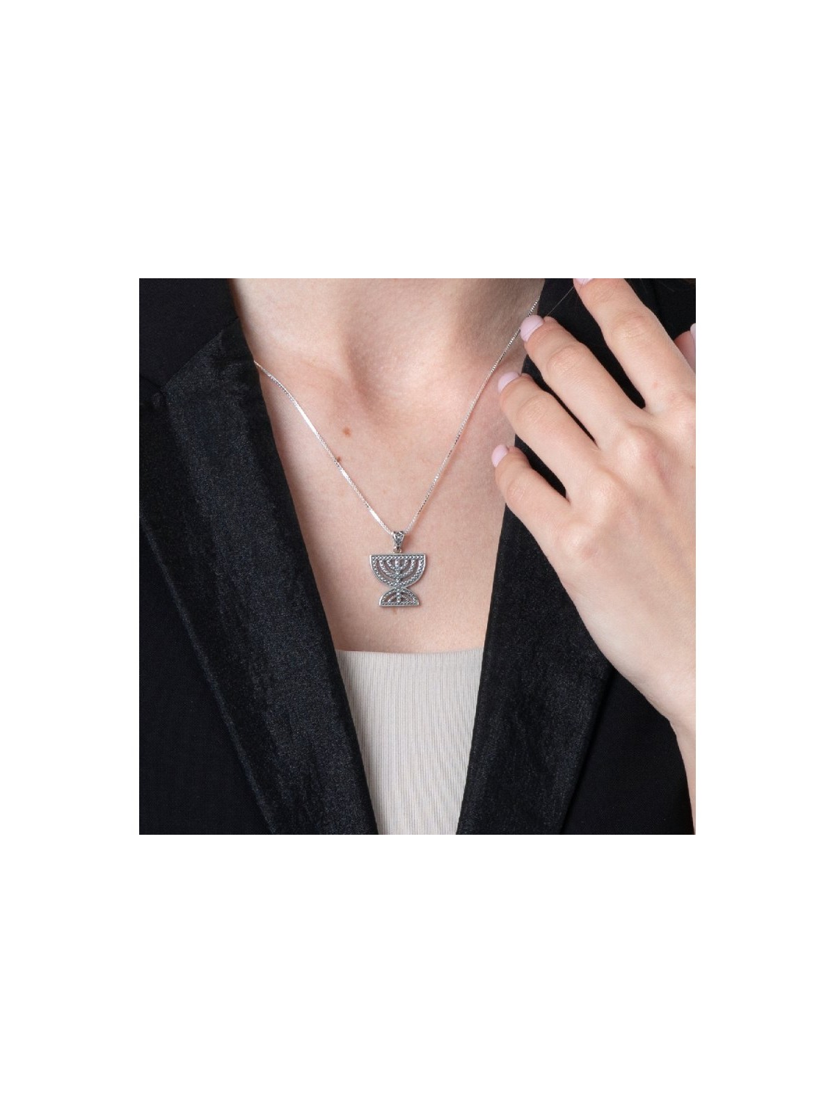 Sterling Silver Pendant Necklace Double 7 Branch... | Menorah Pendants