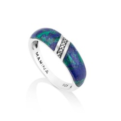 Sterling Silver Eilat Stone Ring with Diagonal Decor... | Jewish Rings
