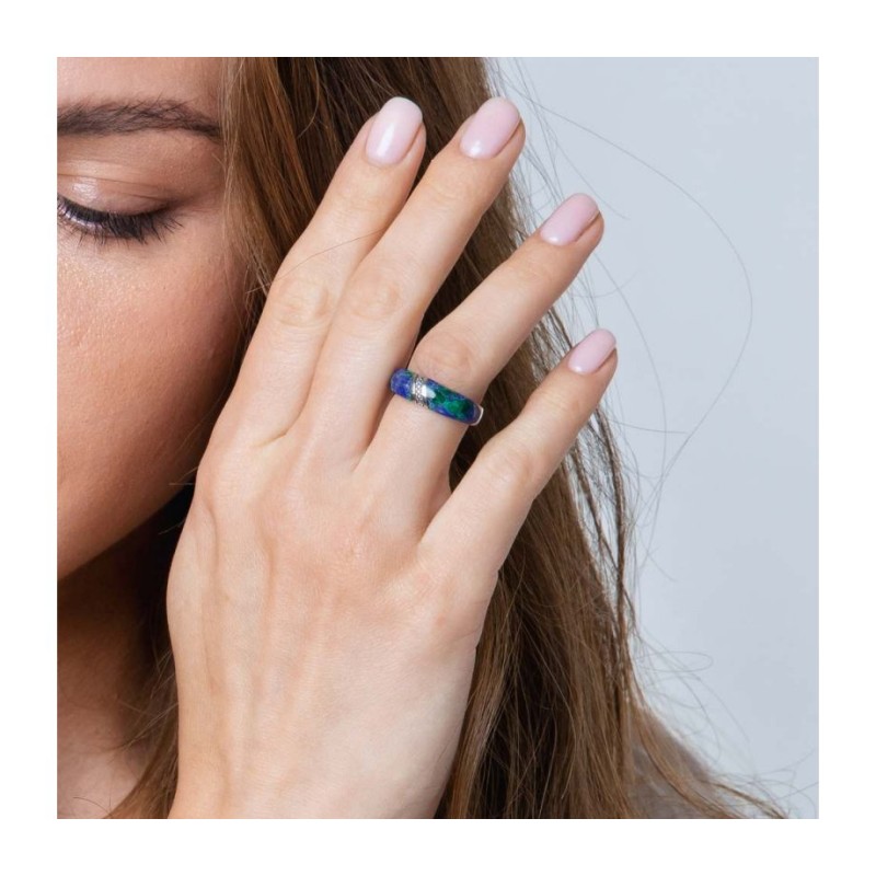 Sterling Silver Eilat Stone Ring with Diagonal Decor... | Jewish Rings