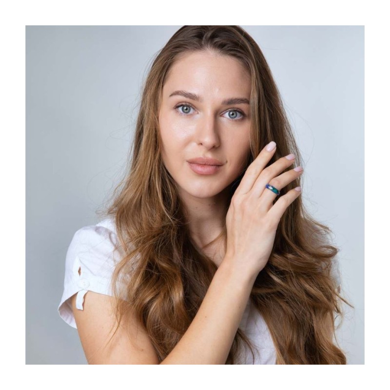 Bague en pierre d'Eilat en argent sterling avec décor diagonal... | Anneaux juifs