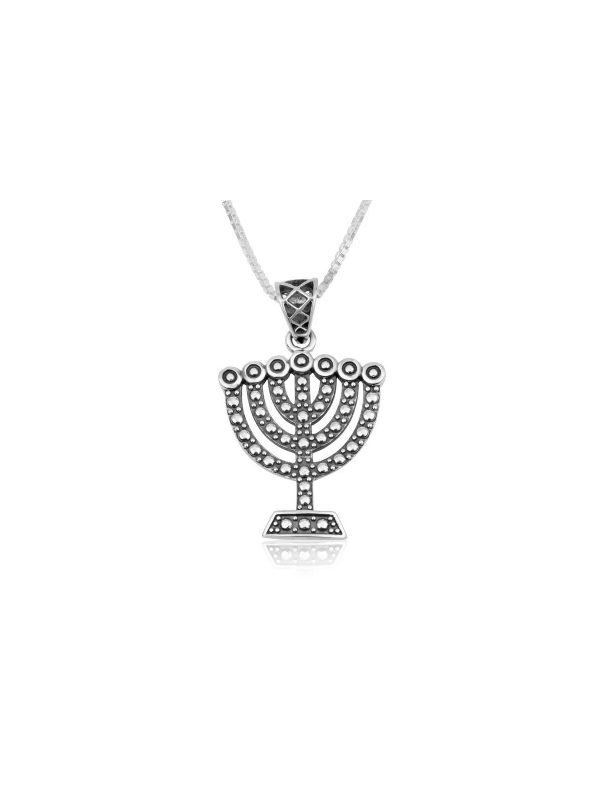 Sterling Silver Pendant Necklace Seven Branch Me... | Menorah Pendants