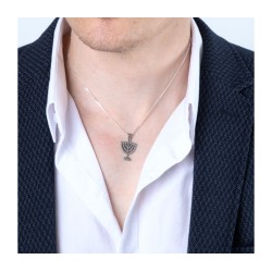 Sterling Silver Pendant Necklace Seven Branch Me... | Menorah Pendants