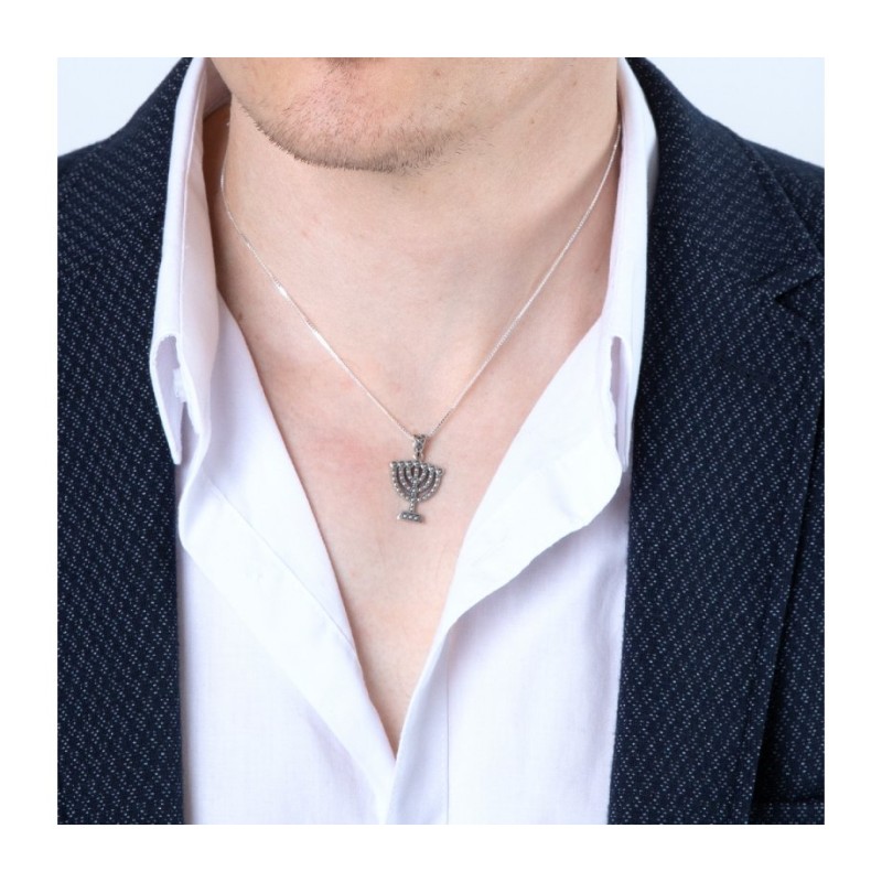 Sterling Silver Pendant Necklace Seven Branch Me... | Menorah Pendants