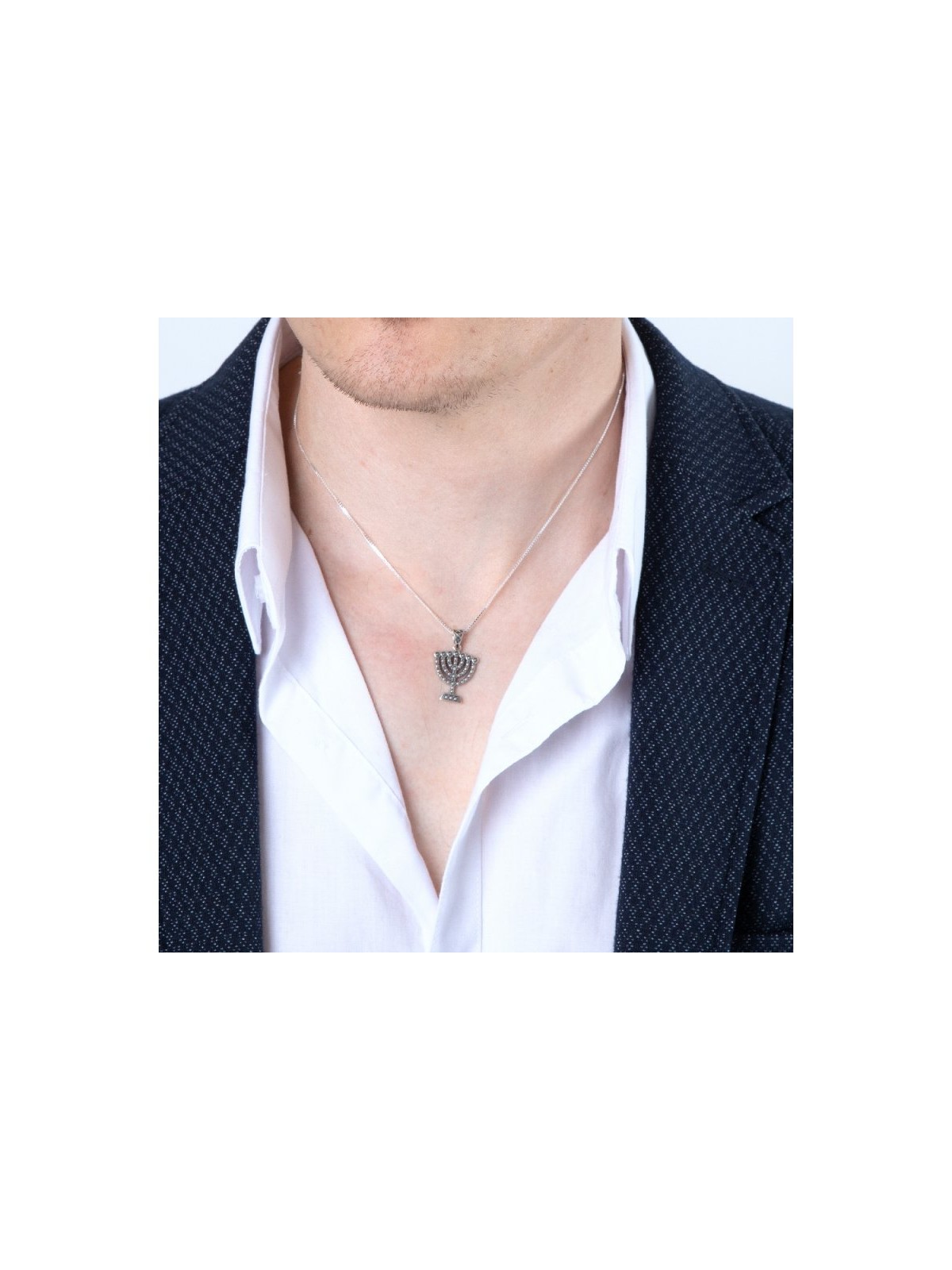 Sterling Silver Pendant Necklace Seven Branch Me... | Menorah Pendants