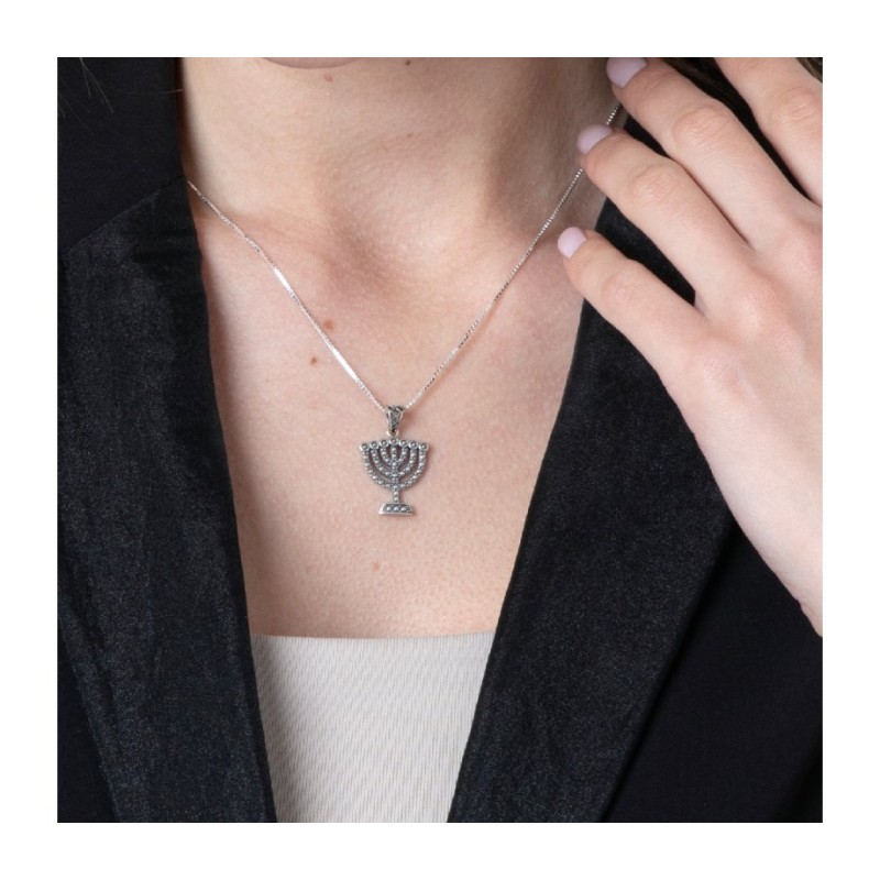 Sterling Silver Pendant Necklace Seven Branch Me... | Menorah Pendants