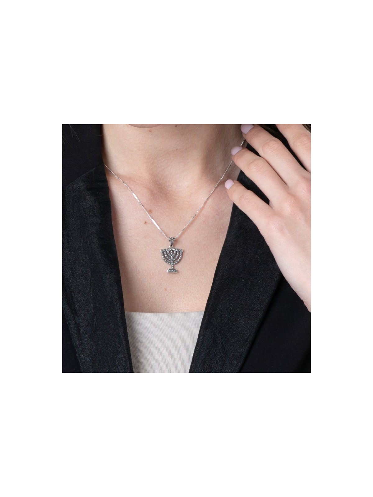Sterling Silver Pendant Necklace Seven Branch Me... | Menorah Pendants