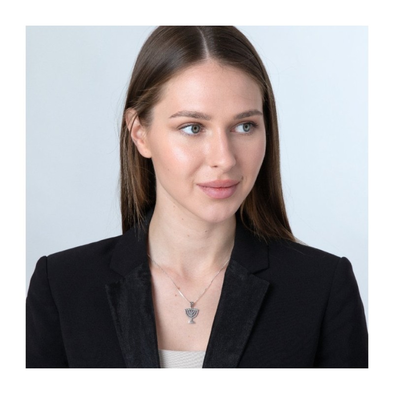 Sterling Silver Pendant Necklace Seven Branch Me... | Menorah Pendants