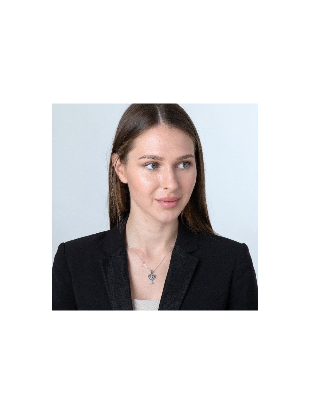 Sterling Silver Pendant Necklace Seven Branch Me... | Menorah Pendants