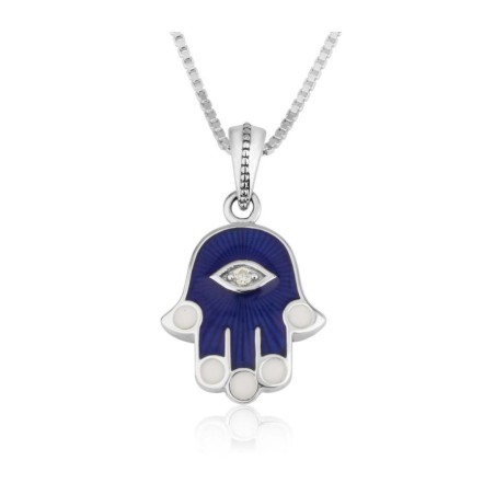 Sterling Silver Pendant Necklace Blue Sapphire Ham... | Hamsa Necklace