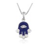 Sterling Silver Pendant Necklace Blue Sapphire Ham... | Hamsa Necklace