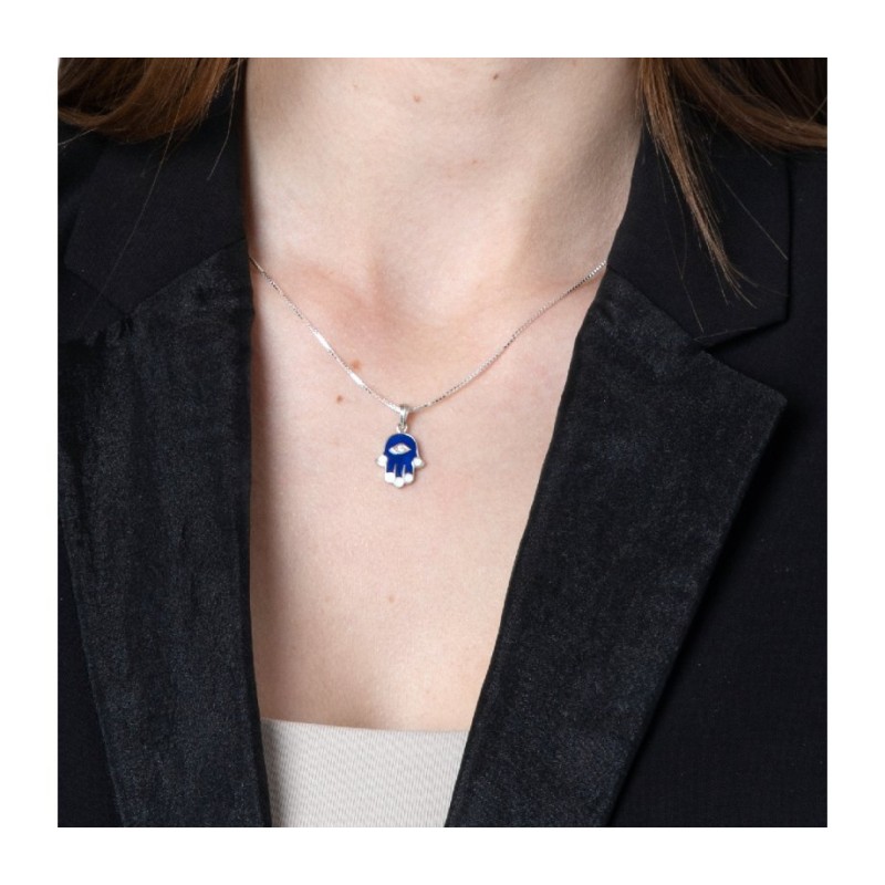 Sterling Silver Pendant Necklace Blue Sapphire Ham... | Hamsa Necklace