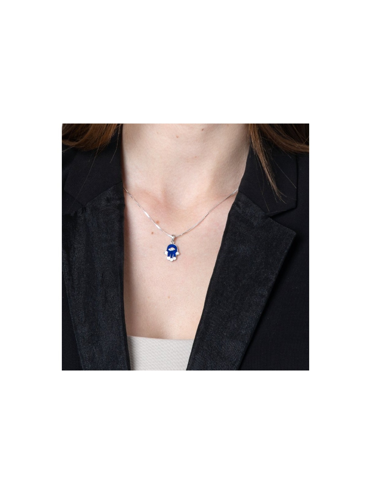 Sterling Silver Pendant Necklace Blue Sapphire Ham... | Hamsa Necklace