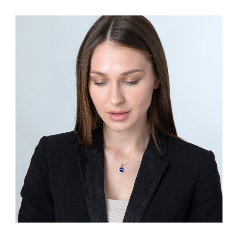 Sterling Silver Pendant Necklace Blue Sapphire Ham... | Hamsa Necklace