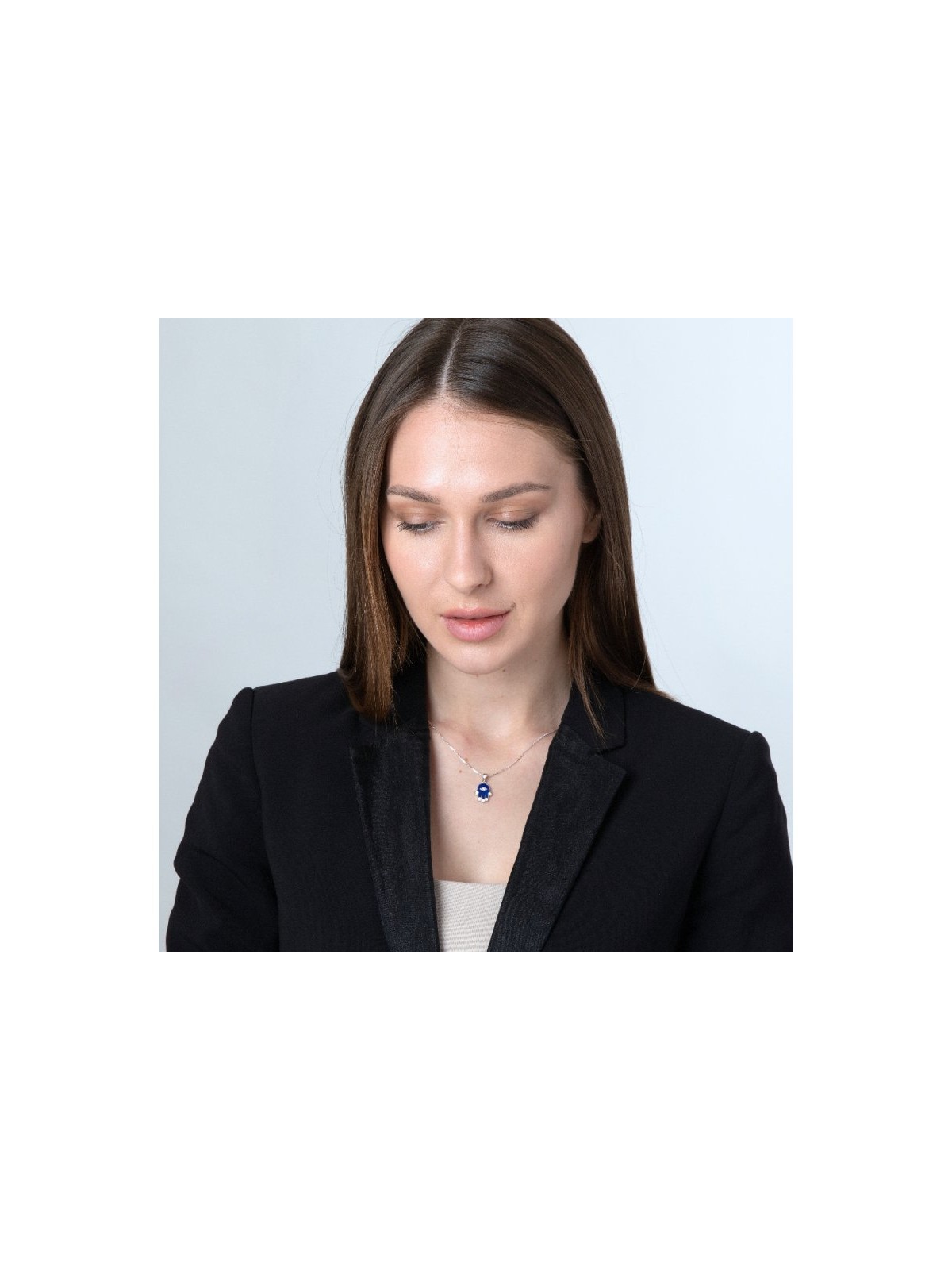 Sterling Silver Pendant Necklace Blue Sapphire Ham... | Hamsa Necklace