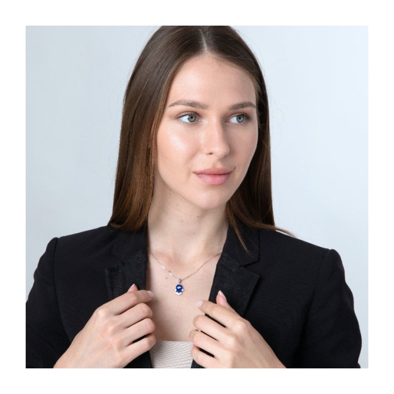 Sterling Silver Pendant Necklace Blue Sapphire Ham... | Hamsa Necklace