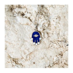 Sterling Silver Pendant Necklace Blue Sapphire Ham... | Hamsa Necklace