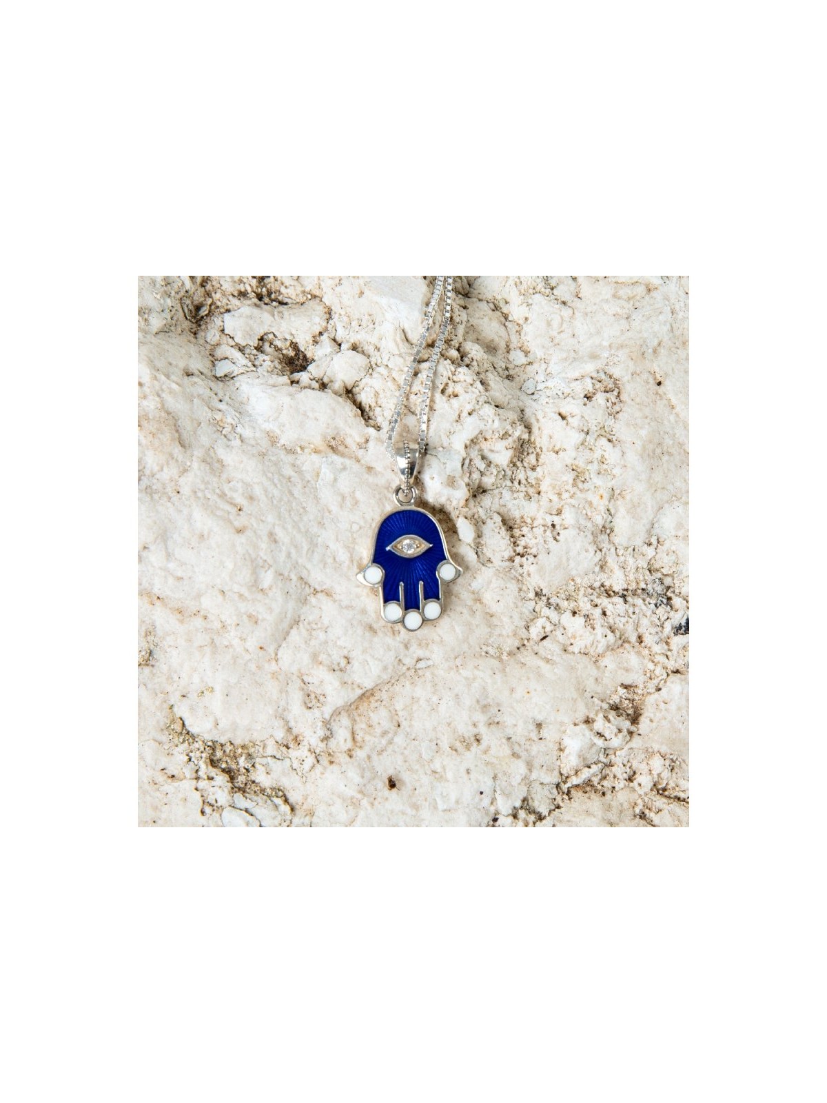 Sterling Silver Pendant Necklace Blue Sapphire Ham... | Hamsa Necklace