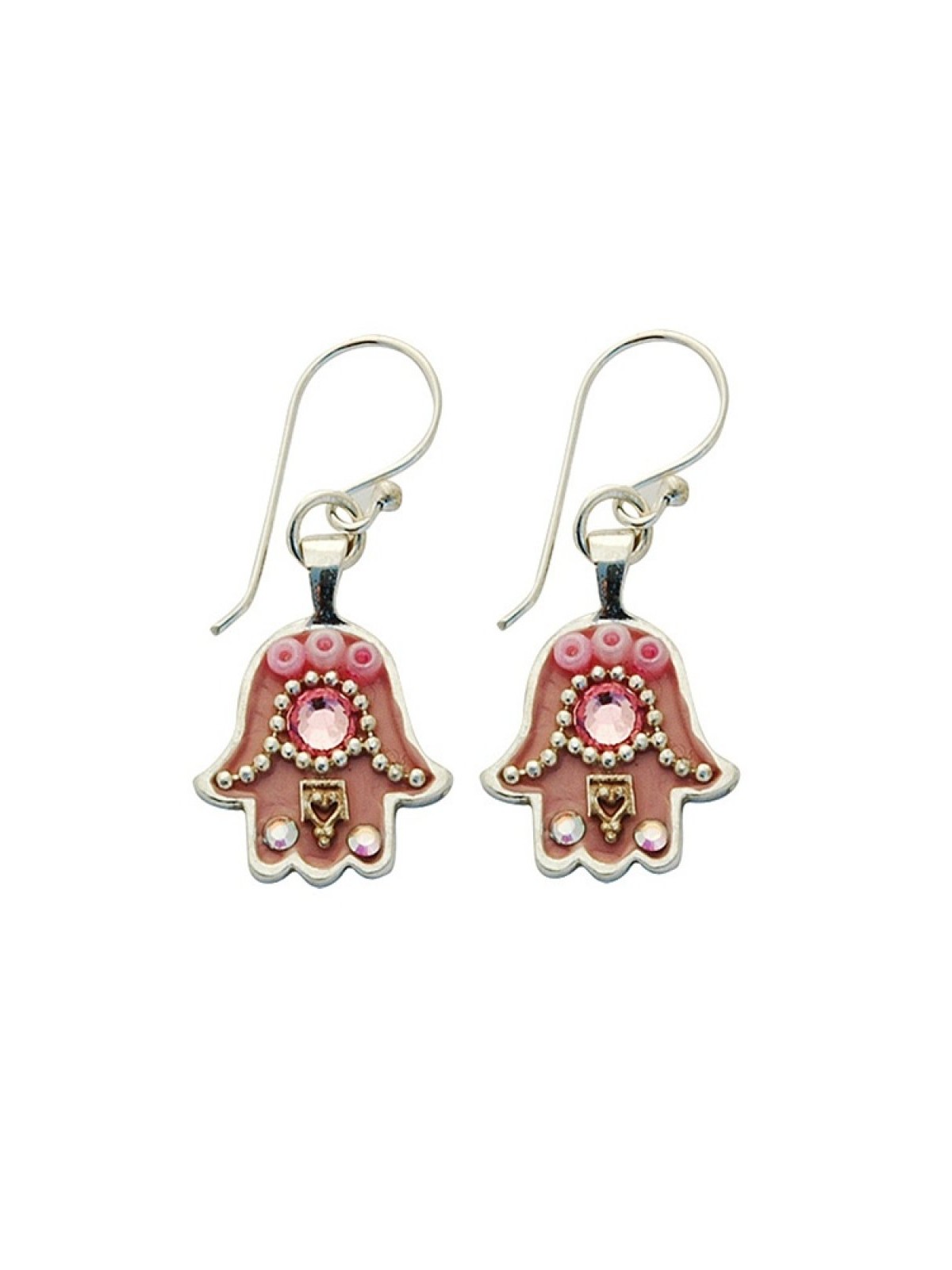 Boucles d'oreilles Hamsa roses par Ester Shahaf | Boucles d'oreilles