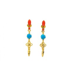 Amaro Boucles D'Oreilles Plaqué Or Pierres Semi Précieuses Turq... | Boucles d'oreilles