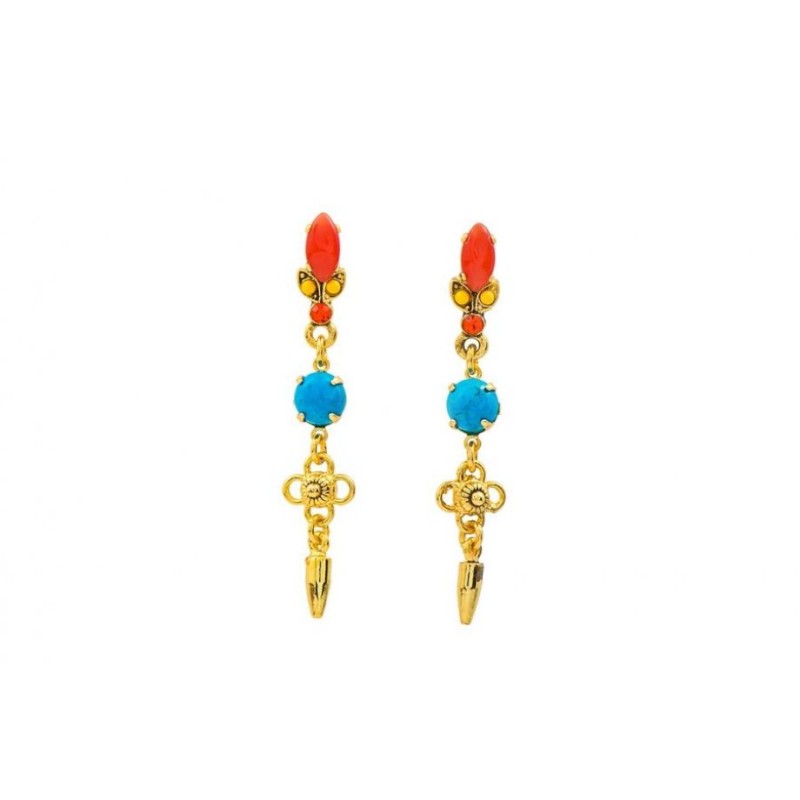 Amaro Dangle Earrings Gold Plate Semi Precious Gems Turq... | Earrings