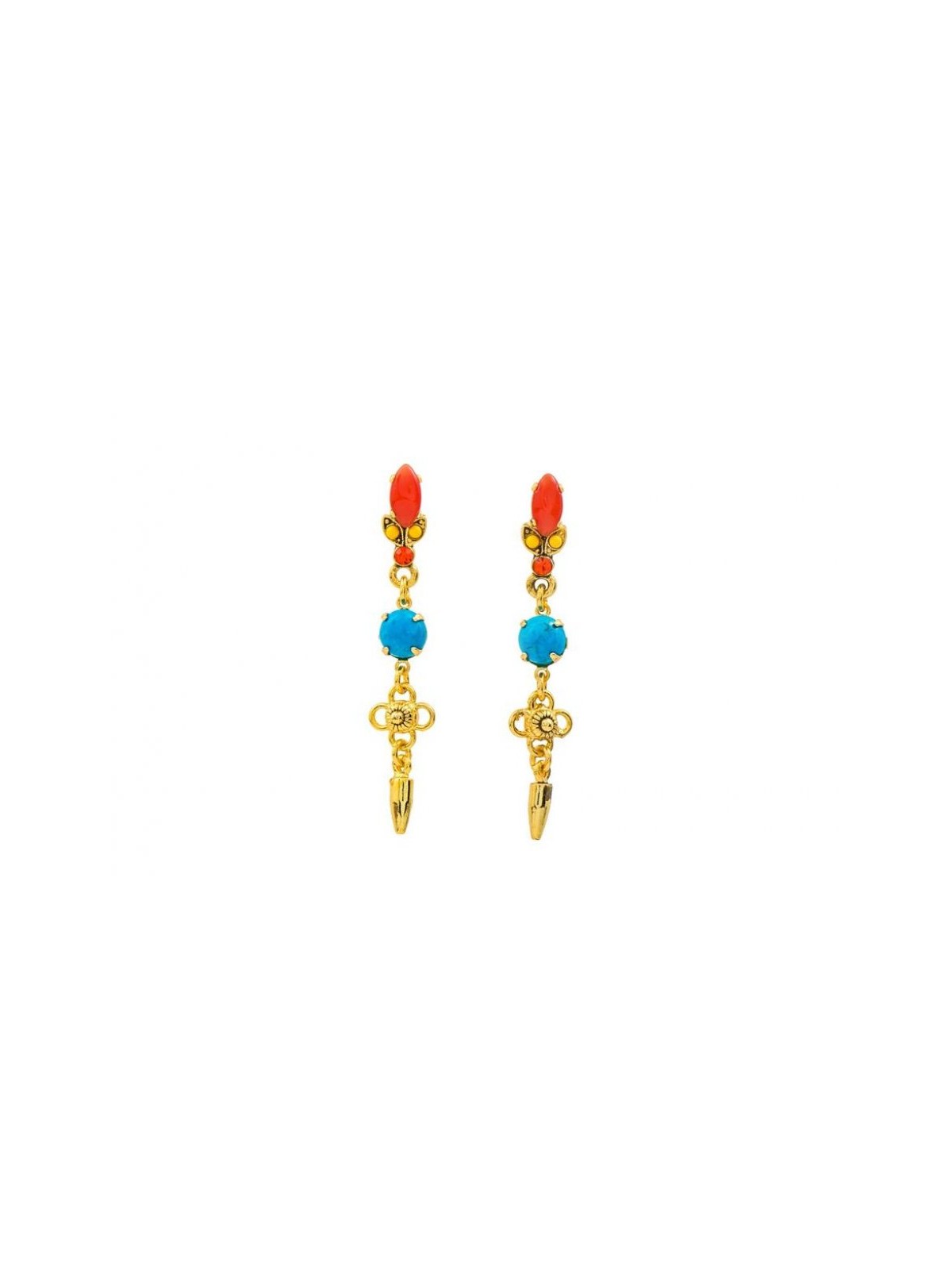 Amaro Boucles D'Oreilles Plaqué Or Pierres Semi Précieuses Turq... | Boucles d'oreilles