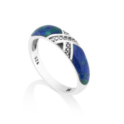 Sterling Silver Eilat Stone Ring with Two Crisscross... | Jewish Rings