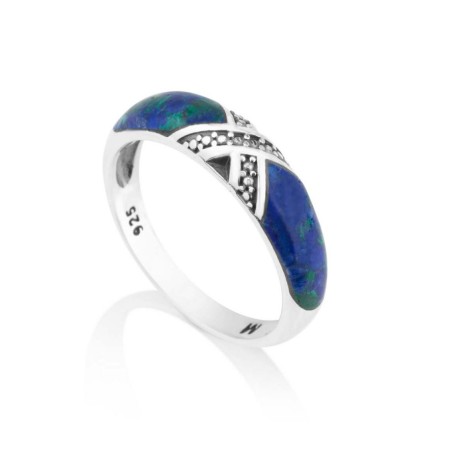 Sterling Silver Eilat Stone Ring with Two Crisscross... | Jewish Rings