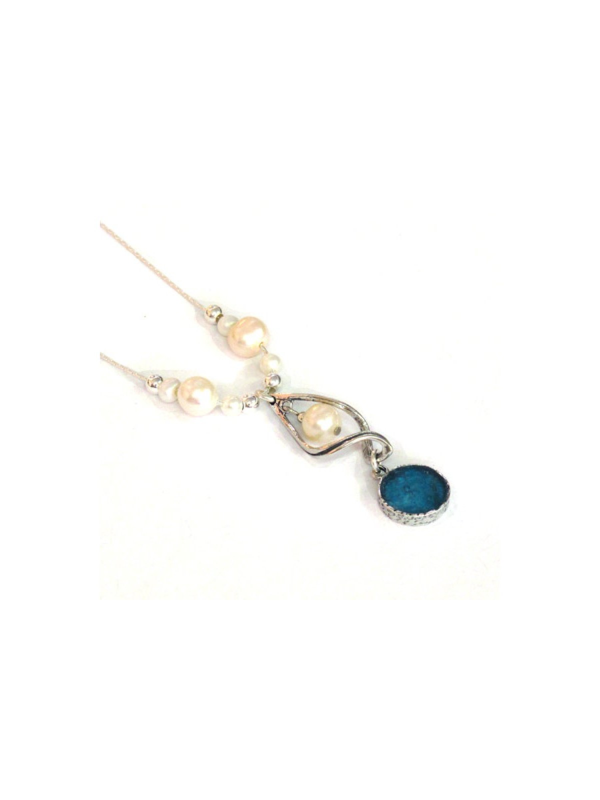 Michal Kirat Silver Necklace with Freshwate... | Roman Glass Necklaces