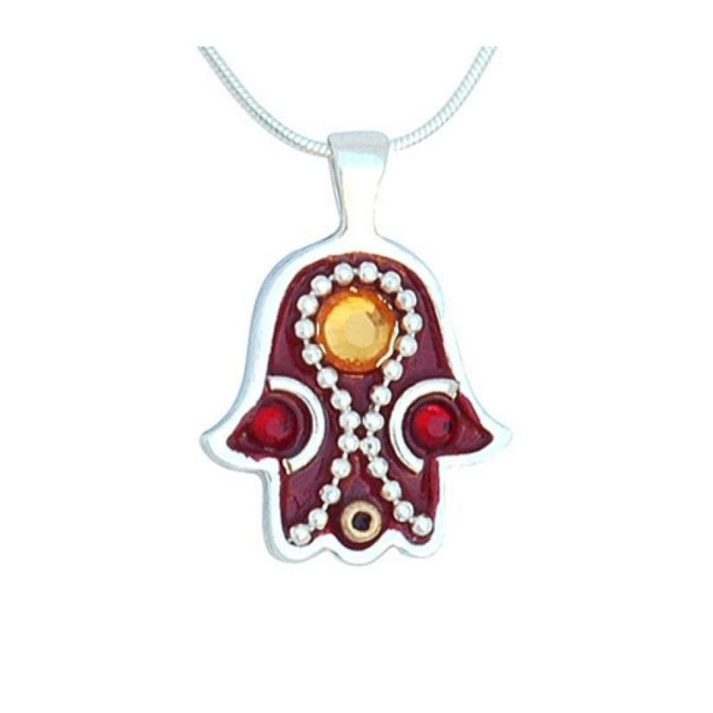 Burgundy Hamsa Jewelry by Ester Shahaf | Hamsa Necklace