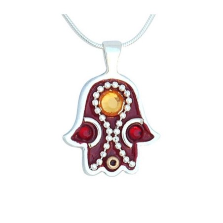 Burgundy Hamsa Jewelry by Ester Shahaf | Hamsa Necklace