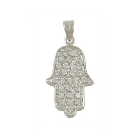 Rhodium Plated Zirconium Hamsa Pendant | Hamsa Necklace