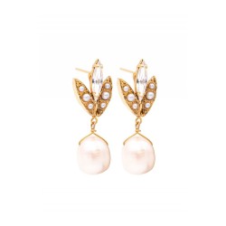 Boucles d'oreilles pendantes en perles Amaro sur plaque en or jaune %9... | Boucles d'oreilles