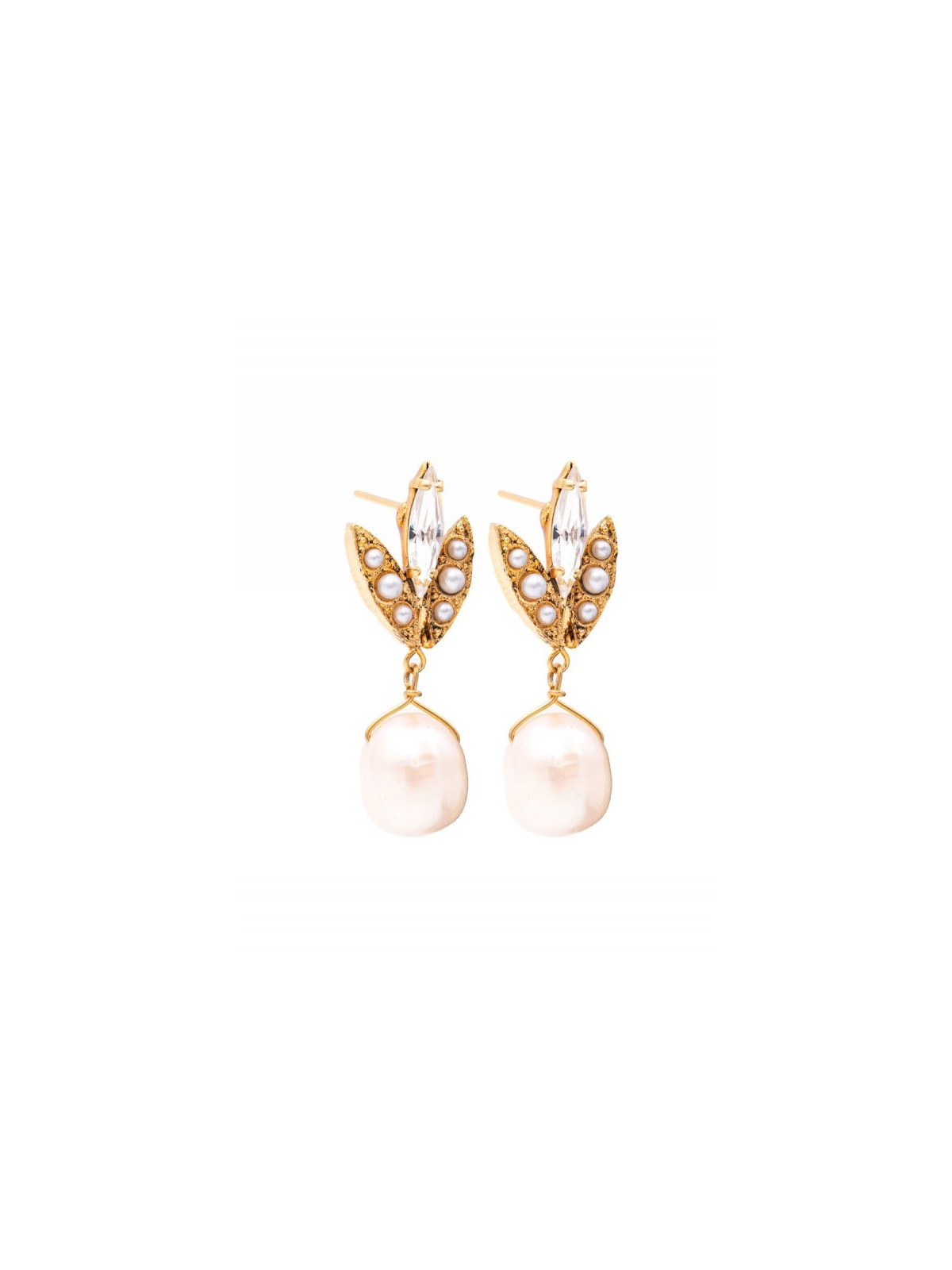 Amaro Pearl Dangle Post עגילי על צלחת זהב צהוב %9... | עגילים