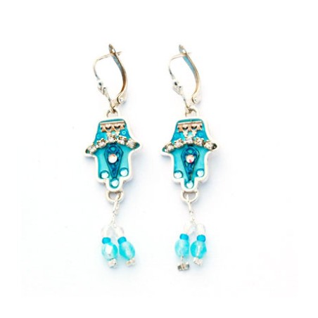 Boucles d'oreilles Hamsa en perles bleues par Ester Shahaf | Boucles d'oreilles