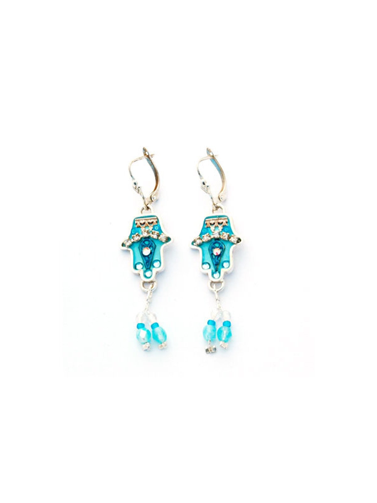 Boucles d'oreilles Hamsa en perles bleues par Ester Shahaf | Boucles d'oreilles