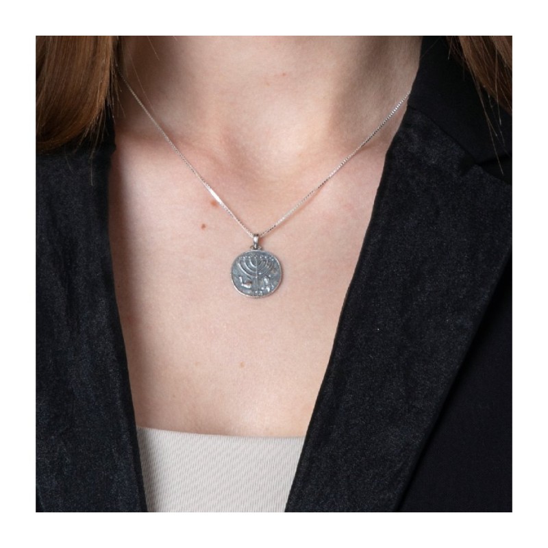 Sterling Silver Pendant Necklace Ancient Coin Meno... | Jewish Pendant
