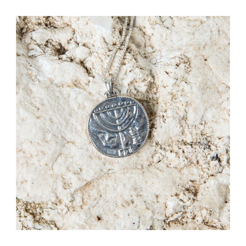 Sterling Silver Pendant Necklace Ancient Coin Meno... | Jewish Pendant