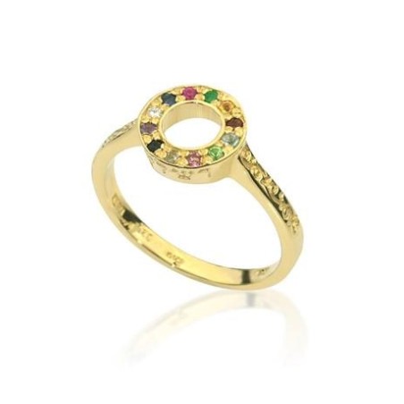 HaAri Gold Kabbalah Ring with 12 Colored Choshen Sto... | Jewish Rings