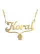 Custom English Name Necklace with Hamsa 18K... | English Name Necklace