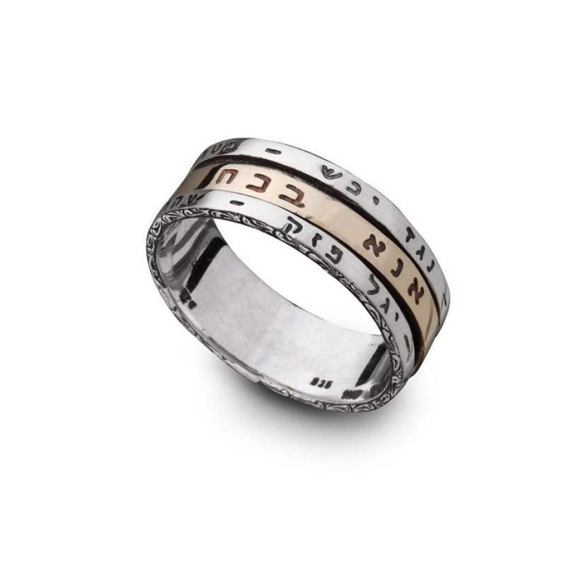 HaAri Kabbale Argent et Or 3 Bande Spinner Ring E... | Anneaux juifs