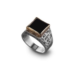 Haari Silver and Gold Healing Kabbalah Ring Onyx... | Kabbalah Jewelry