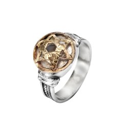Haari Sterling Silver Kabbalah Ring with Gold Star o... | Jewish Rings