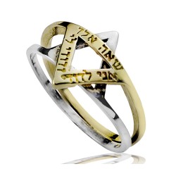 HaAri Gold and Silver Double Star of David Ring with... | Jewish Rings