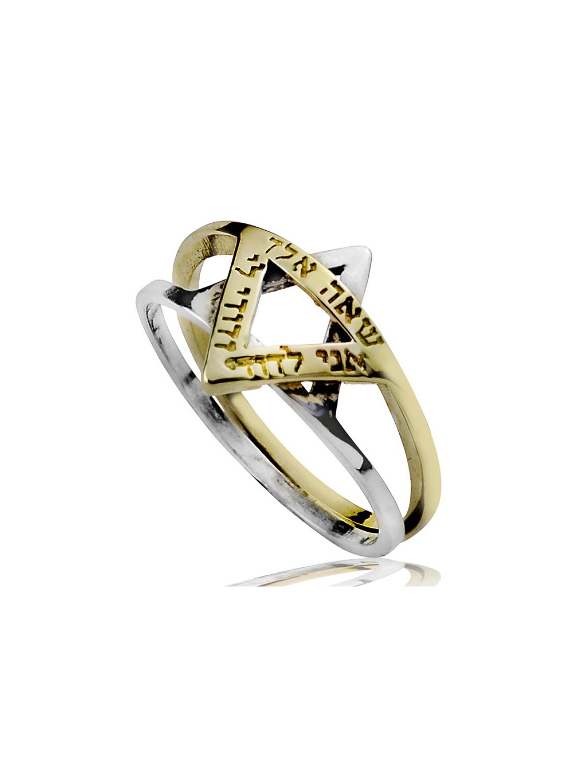 HaAri Gold and Silver Double Star of David Ring with... | Jewish Rings