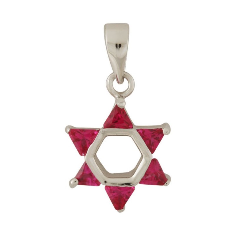 Rhodium Plated Red Stone Star of David Pe... | Jewish Gift from Israel