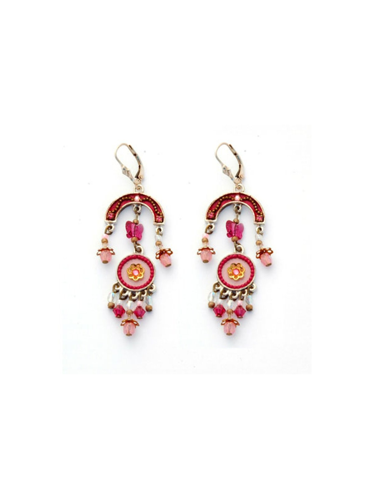 Pink Red Oriental Earrings by Ester Shahaf | Earrings by Esther Shahaf