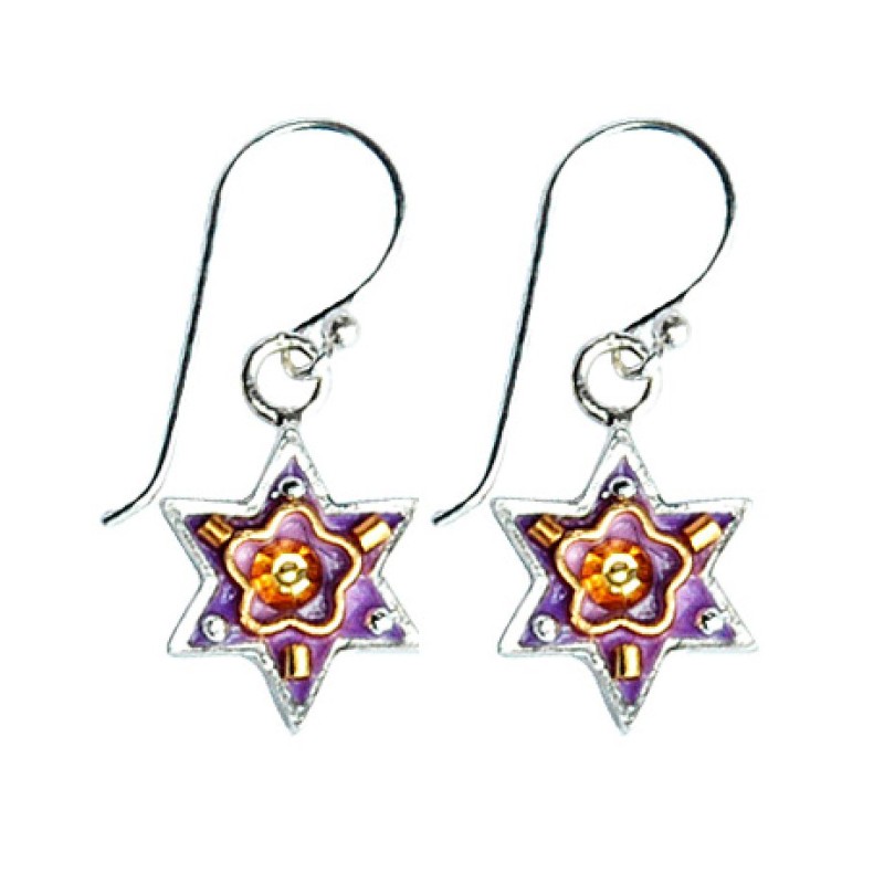Silver Star of David Earrings in Purple by Ester Shahaf | Earrings